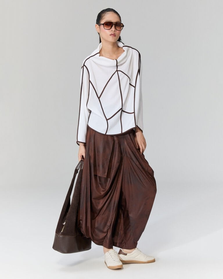 Juno Deri Görünümlü Şalvar Pantolon (Kahve)