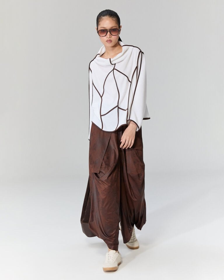 Juno Deri Görünümlü Şalvar Pantolon (Kahve)