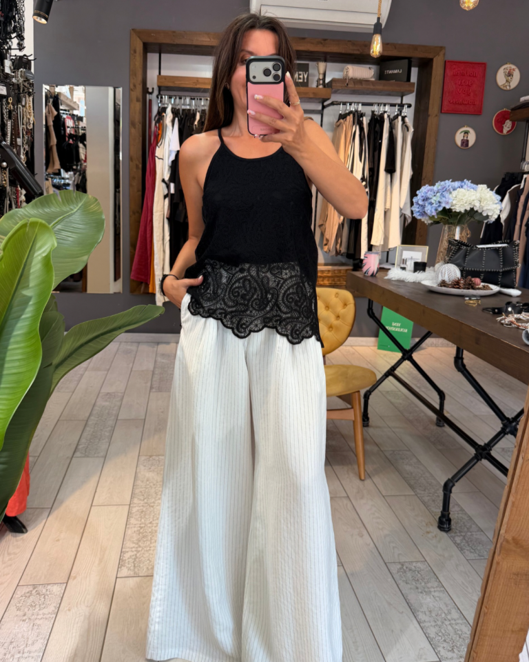 Emma Askılı Dantel Bluz (Siyah)