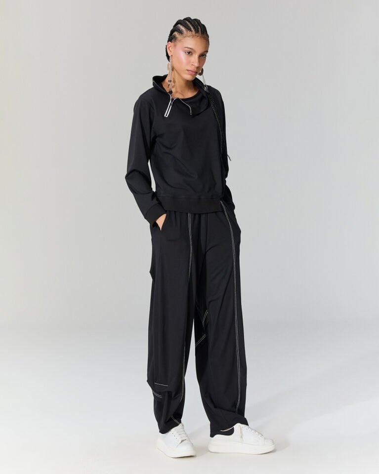 Sonya Yakası Fermuarlı Bluz (Siyah)