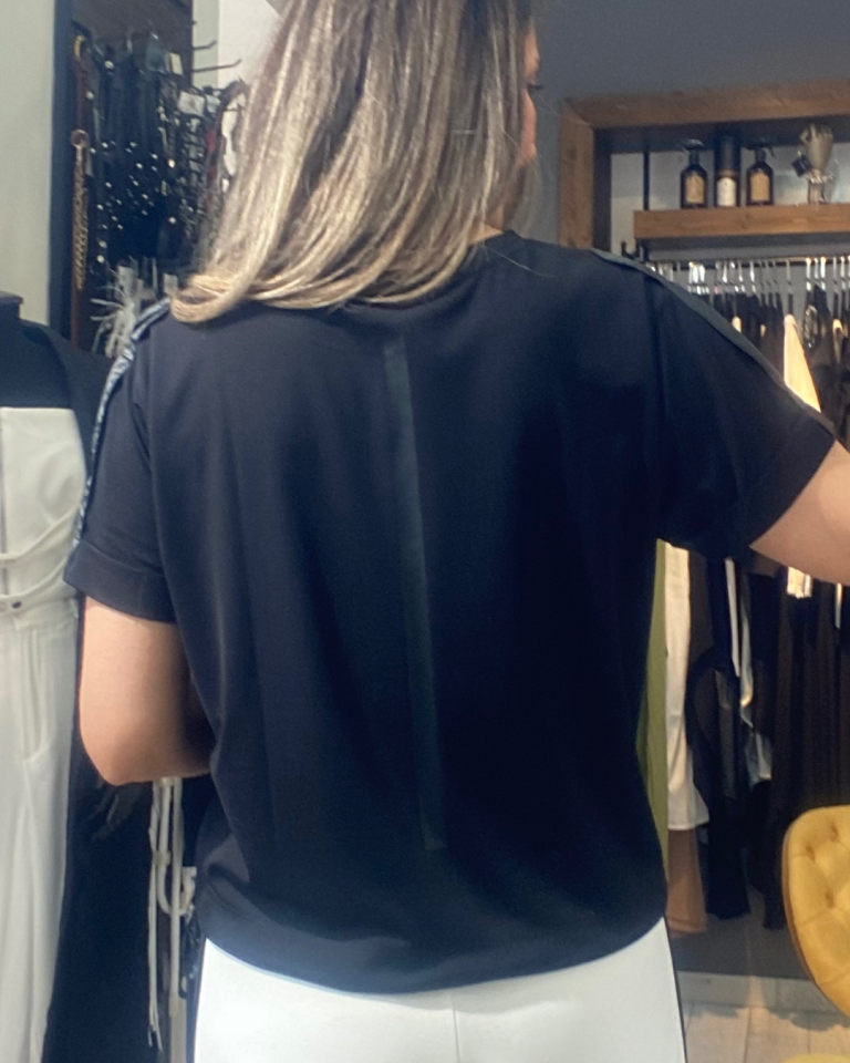Denis Atl Kısmı Bağlamalı bluz (siyah)