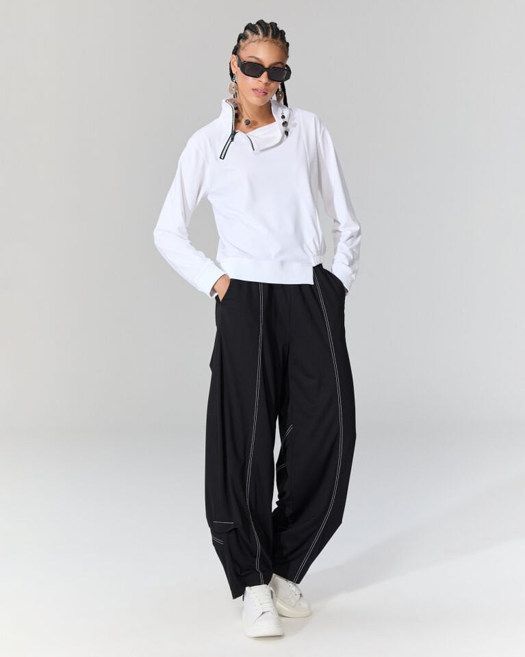 Sonya Yakası Fermuarlı Bluz (Beyaz)