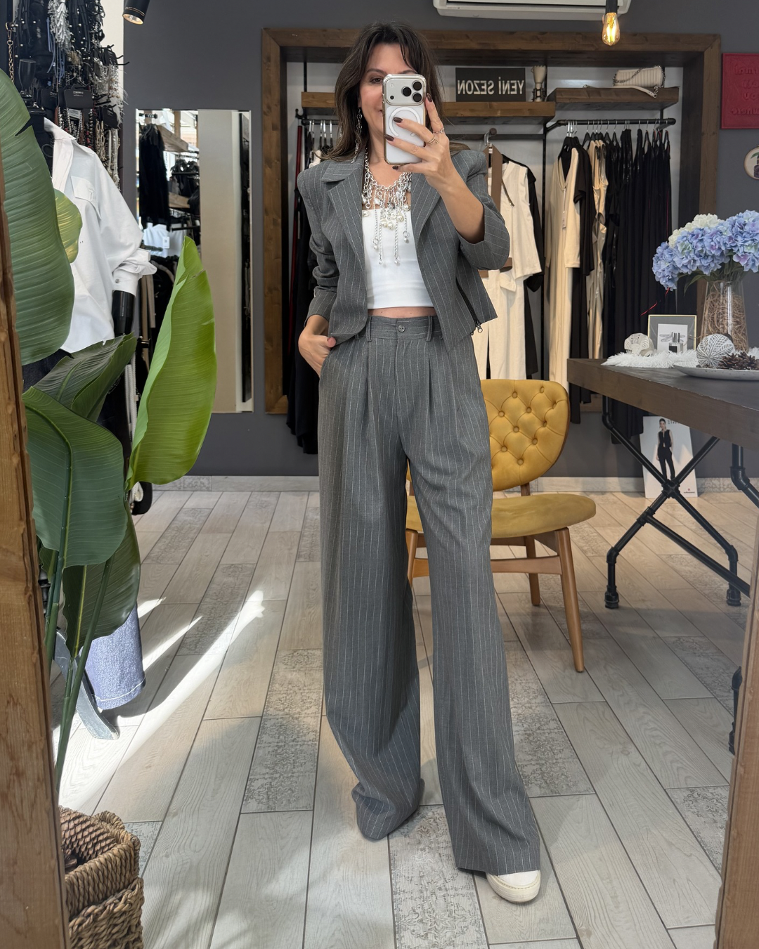 Vera Çizgili Pantolon (Gri)