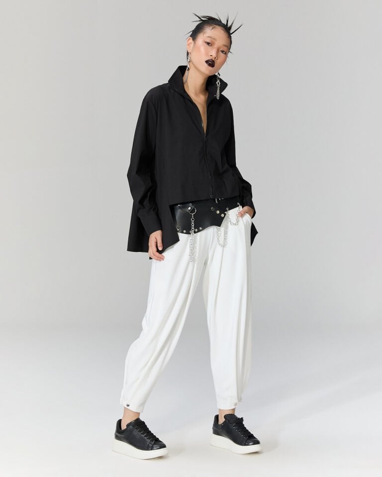 Arkası Uzun Fermuarlı Gömlek (Siyah)