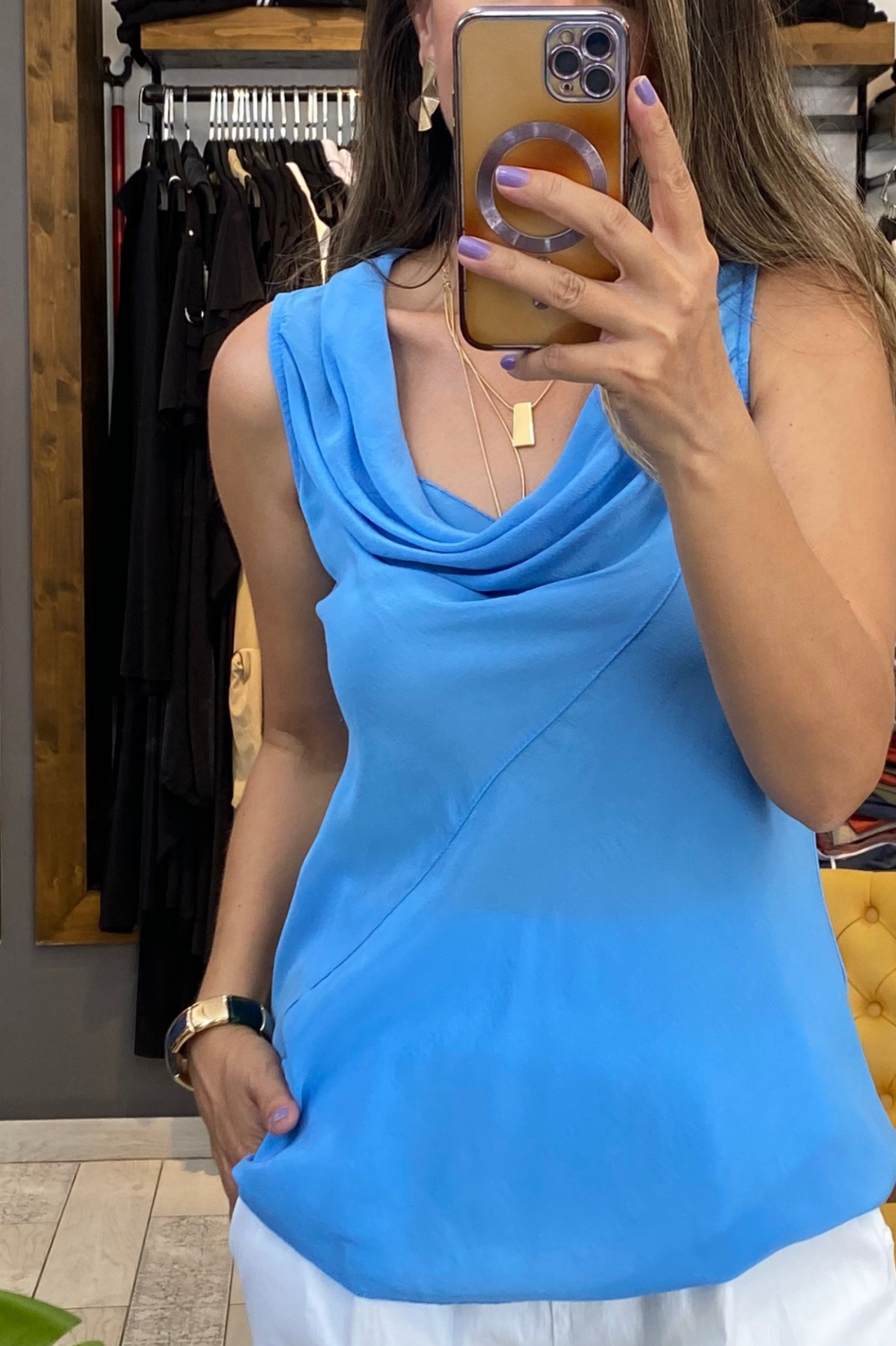 Degaje Yaka Bluz (mavi)
