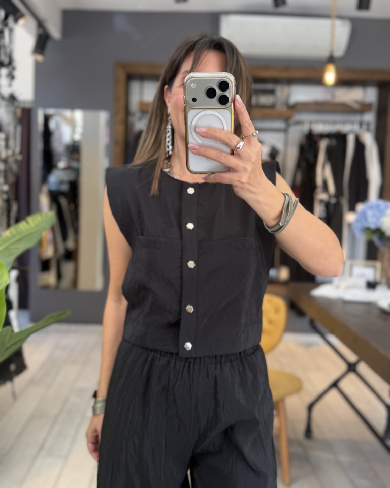 Liora Paraşüt Kumaş Bluz (siyah)