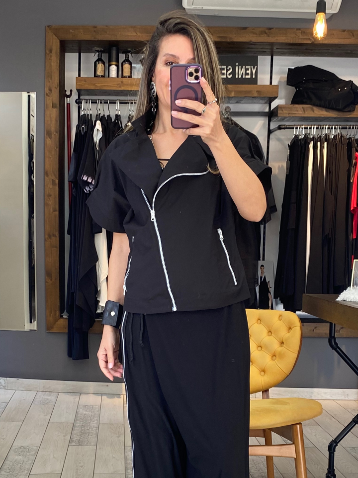 Vernis Fermuarlı Gömlek/Ceket (siyah)