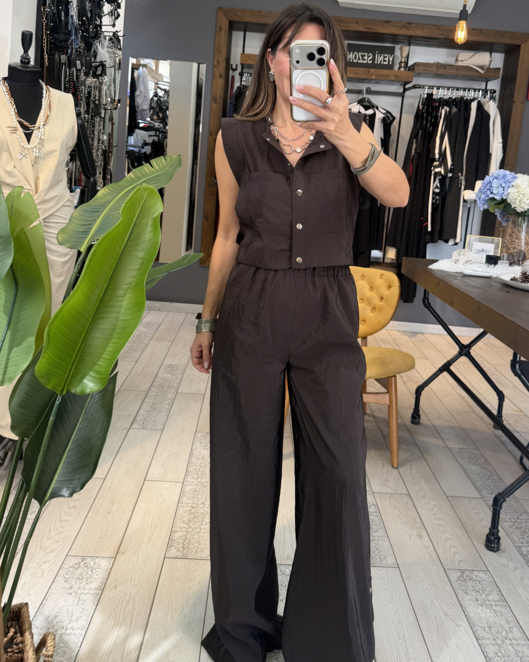 Liora Paraşüt Kumaş Bluz (kahve)