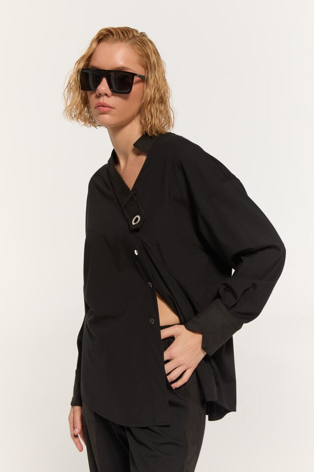 Aeris Yaka Detaylı Bluz (siyah)