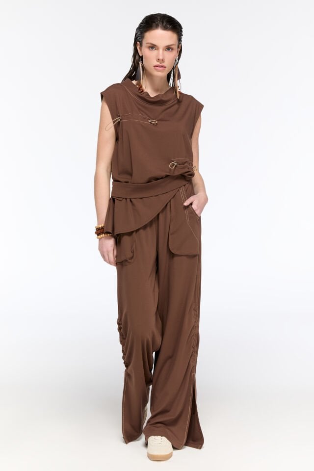 Velora Kemerli Bluz (kahve)